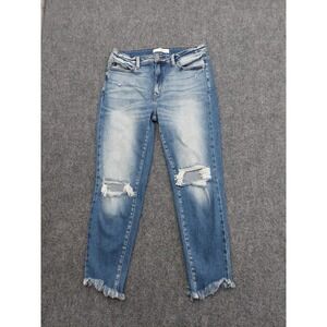 Kancan Jeans Womens 11/29 Blue Frayed Hem Distressed Stretch Medium Wash Ankle